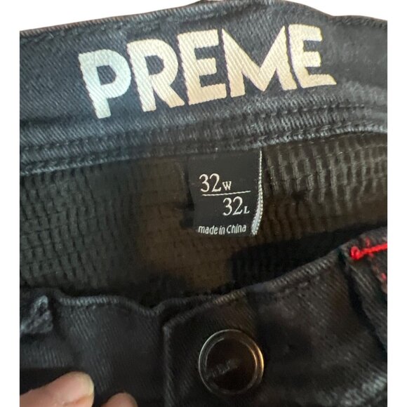 Preme Mens Black Distressed Jeans With Rhinestone Stripes 32W 32L Moto - Picture 3 of 10